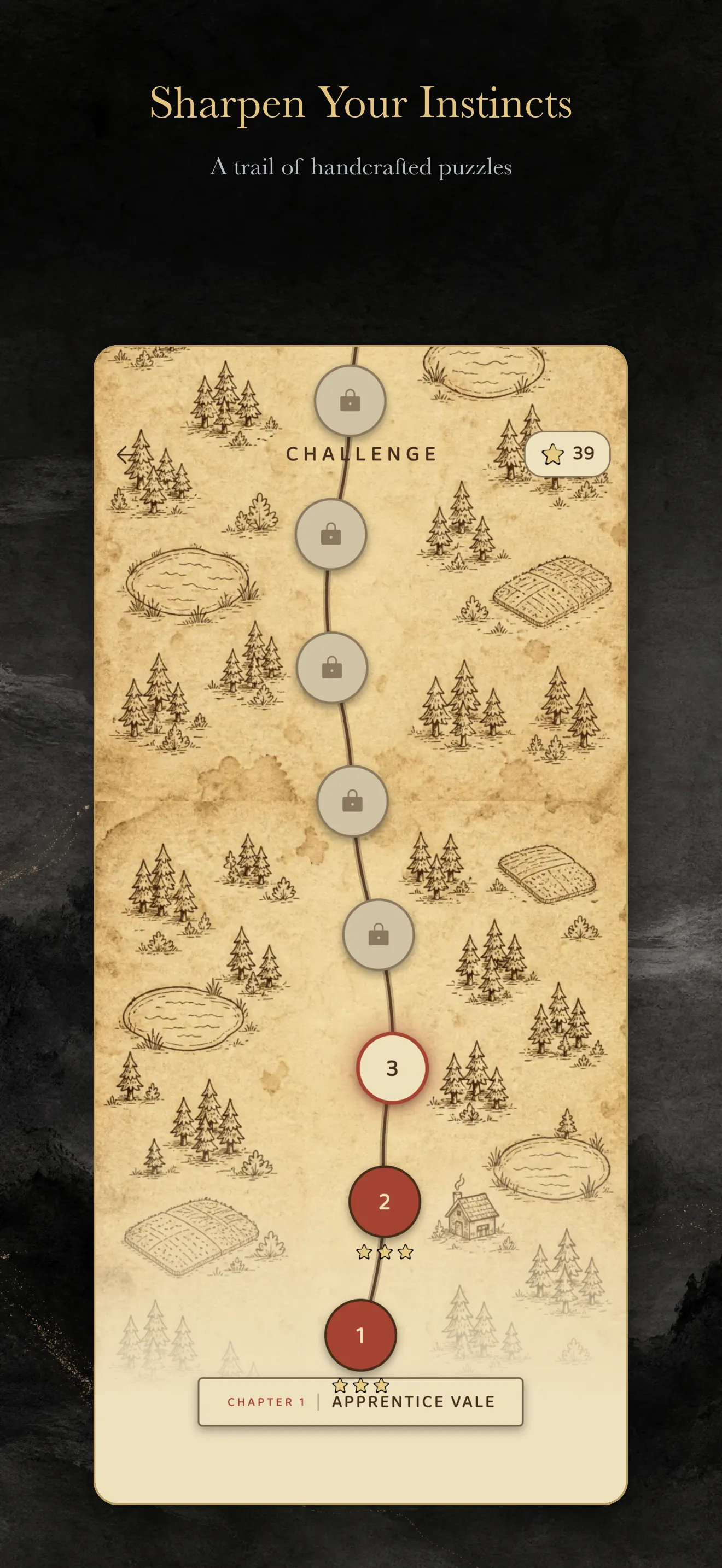 Puzzle trail of handcrafted win-in-N Gomoku puzzles