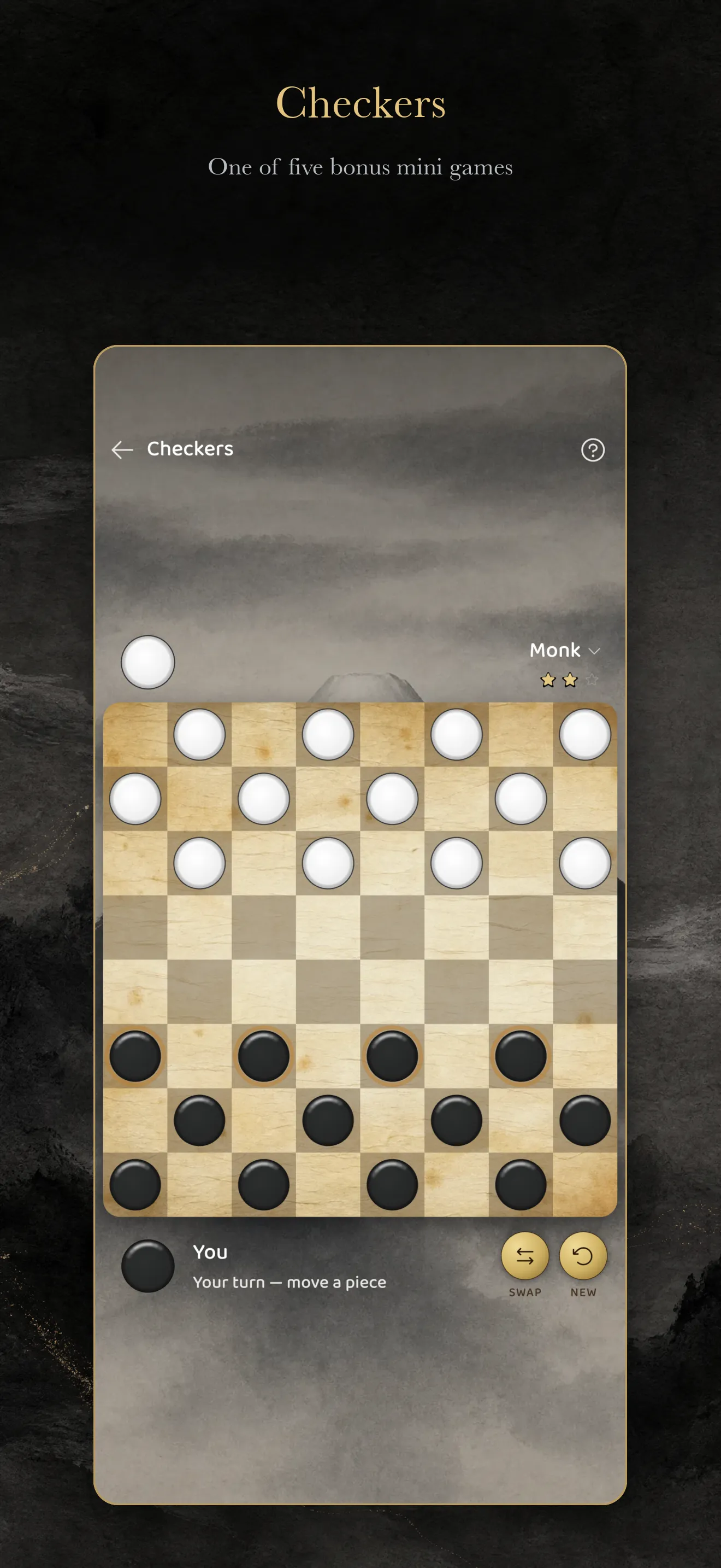 Checkers (Draughts) game mode on a wooden board